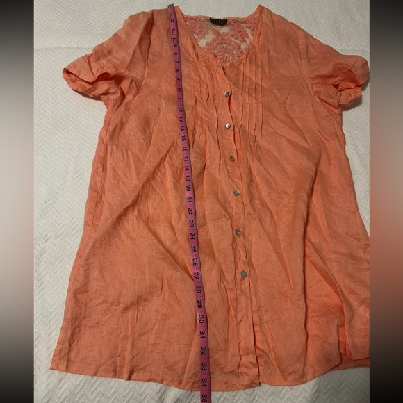 Saga 100% Linen Tunic Top Woman’s Size XL Pink Linen Lace Detail Lagenlook Boho - Picture 5 of 7